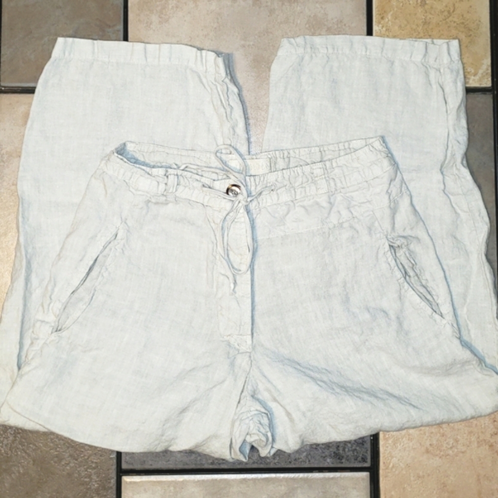 CP Shades Linen High Waisted Embroidered Wide Leg Cropped Pants - Picture 4 of 12